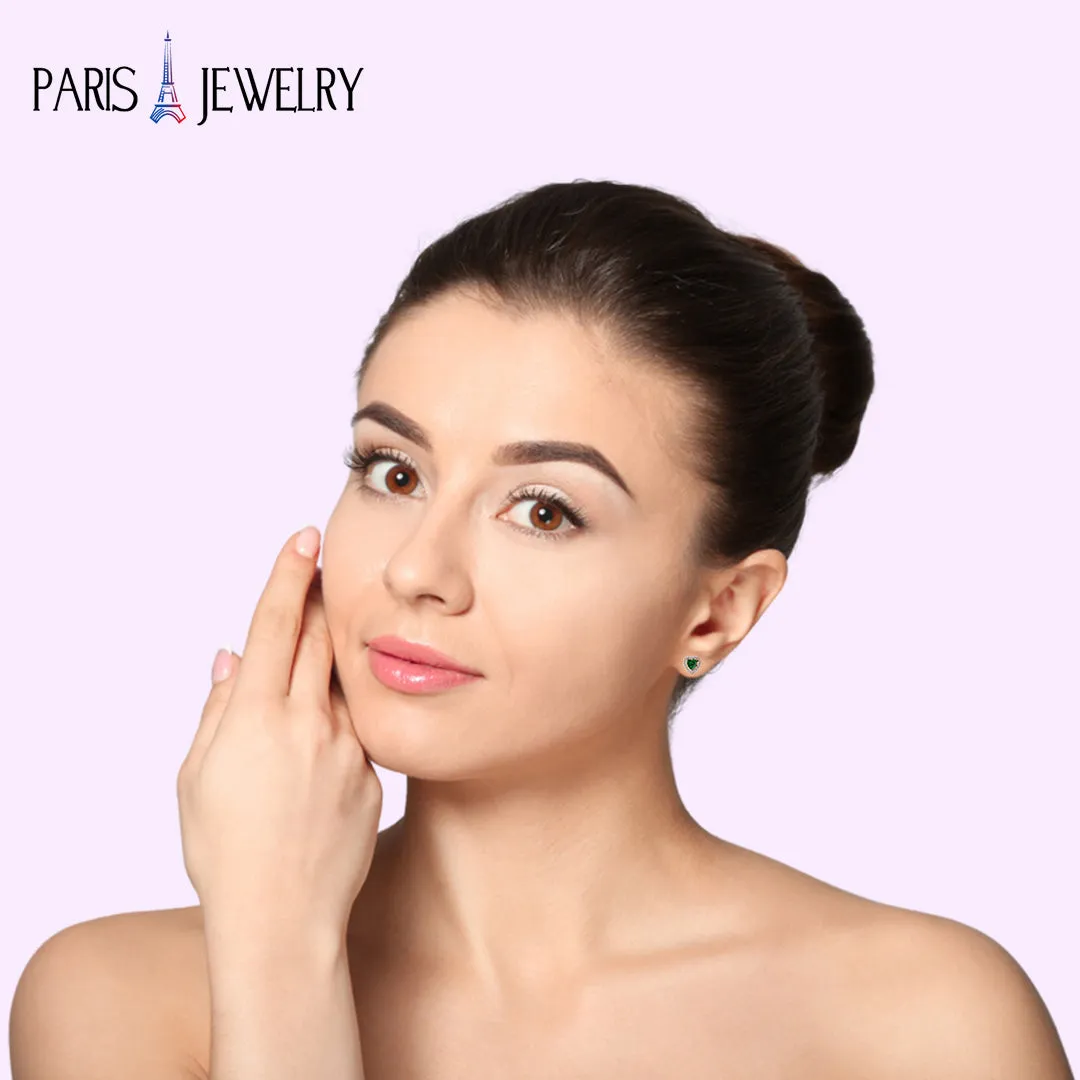 24k Rose Gold Plated 2 Ct Created Halo Heart Emerald Stud Earrings