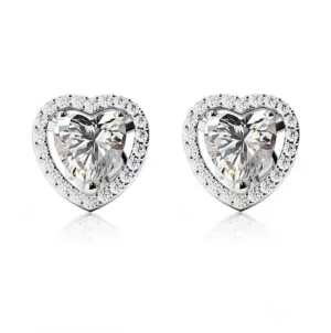 24k White Gold Plated 2 Ct Created Halo Heart White Sapphire Stud Earrings