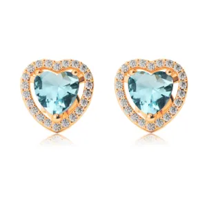 24k Yellow Gold Plated 1 Ct Created Halo Heart Aquamarine Stud Earrings