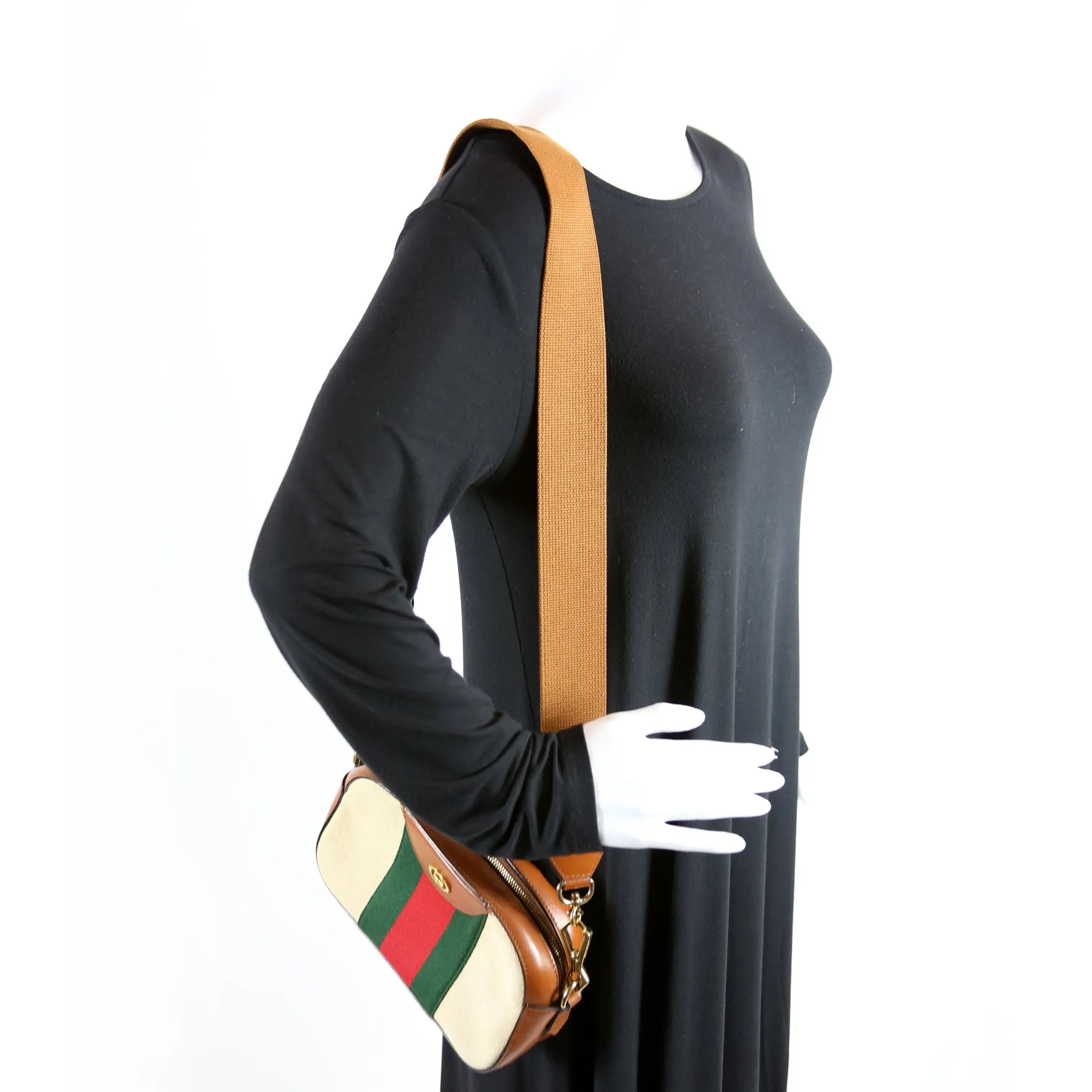 575073 Vintage Web Canvas Bag Brown