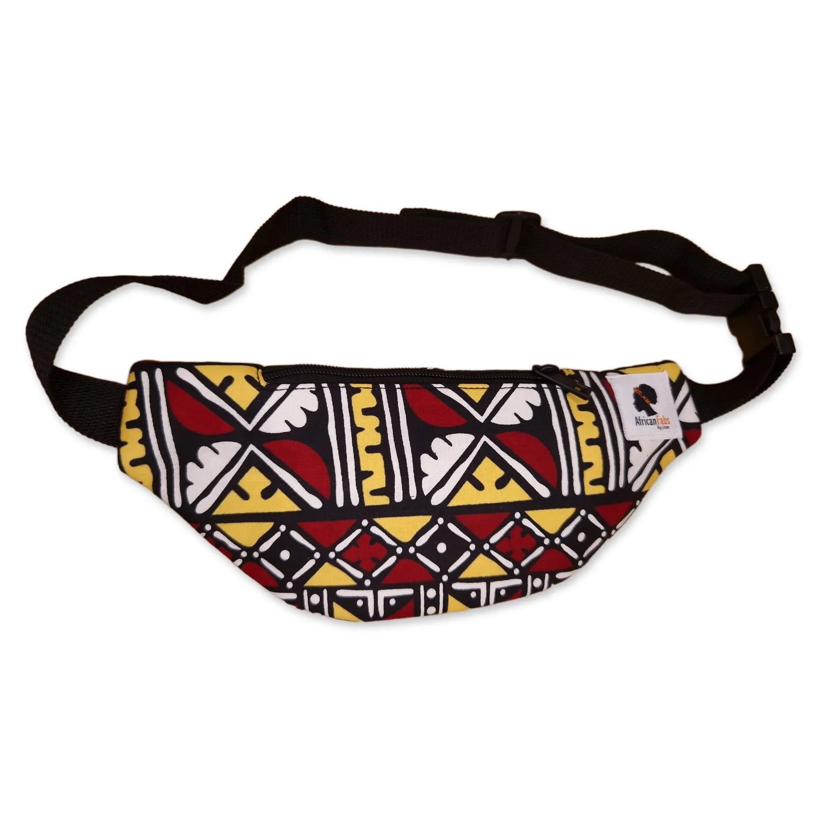 African Print Fanny Pack - Maroon / yellow bogolan - Ankara Waist Bag / Bum bag / Festival Bag