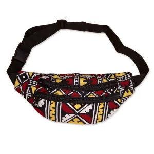 African Print Fanny Pack - Maroon / yellow bogolan - Ankara Waist Bag / Bum bag / Festival Bag