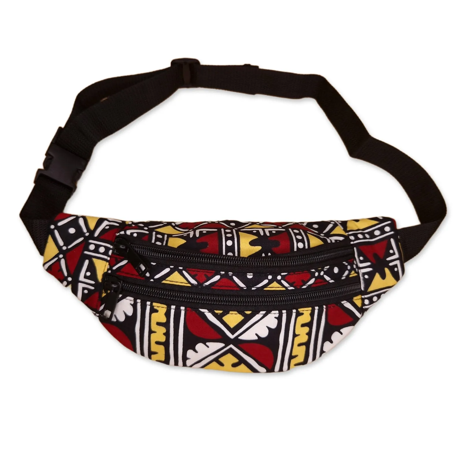 African Print Fanny Pack - Maroon / yellow bogolan - Ankara Waist Bag / Bum bag / Festival Bag