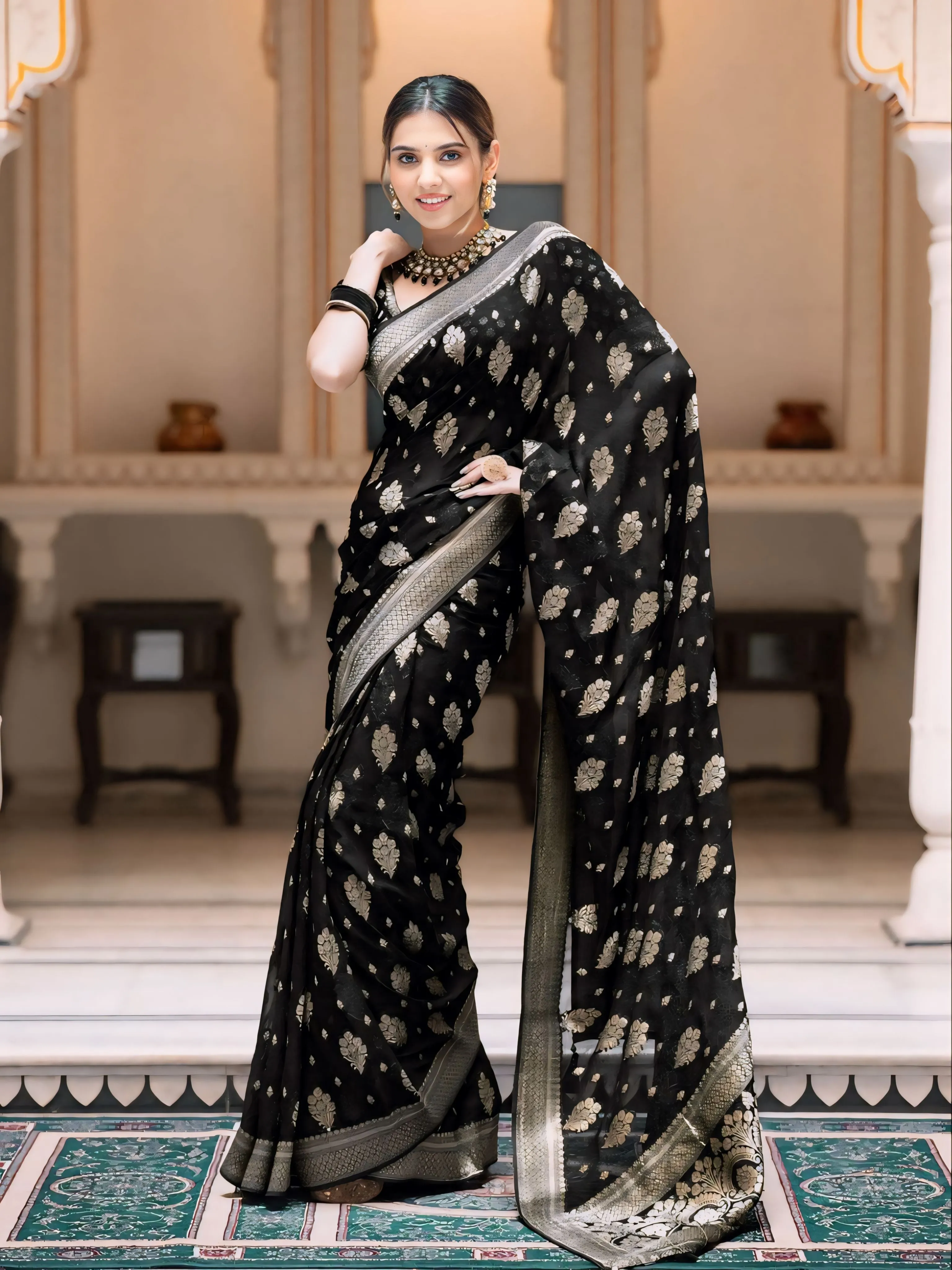 ALLIRING PERFECT WEAVED GEOGETTE KHADDI SAREE