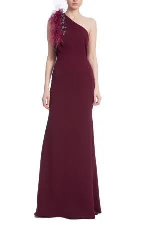 Badgley Mischka Mesmerizing One-Shoulder Crepe Column Gown