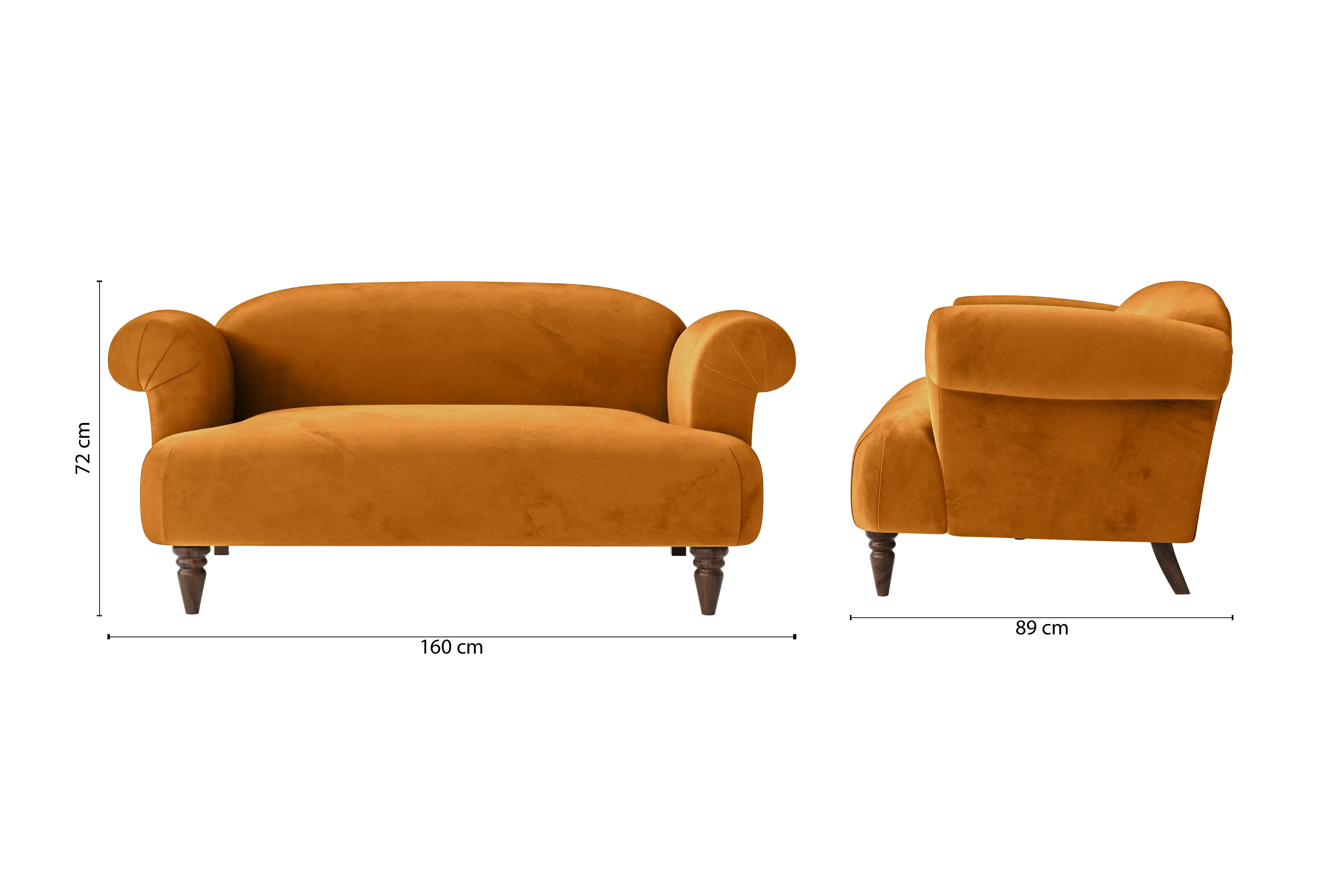 Barberton 2 Seater Sofa Gold Velvet
