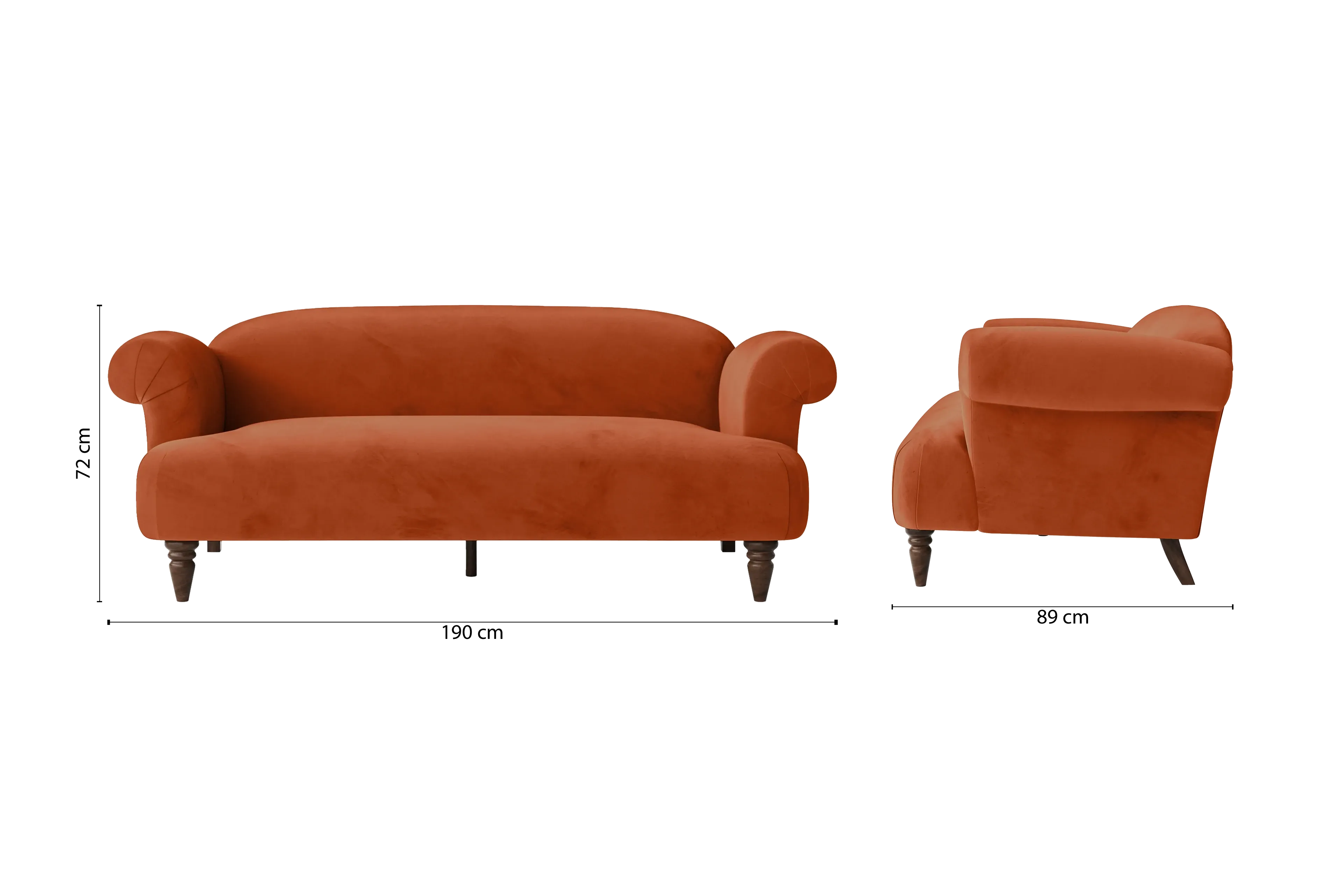 Barberton 3 Seater Sofa Orange Velvet