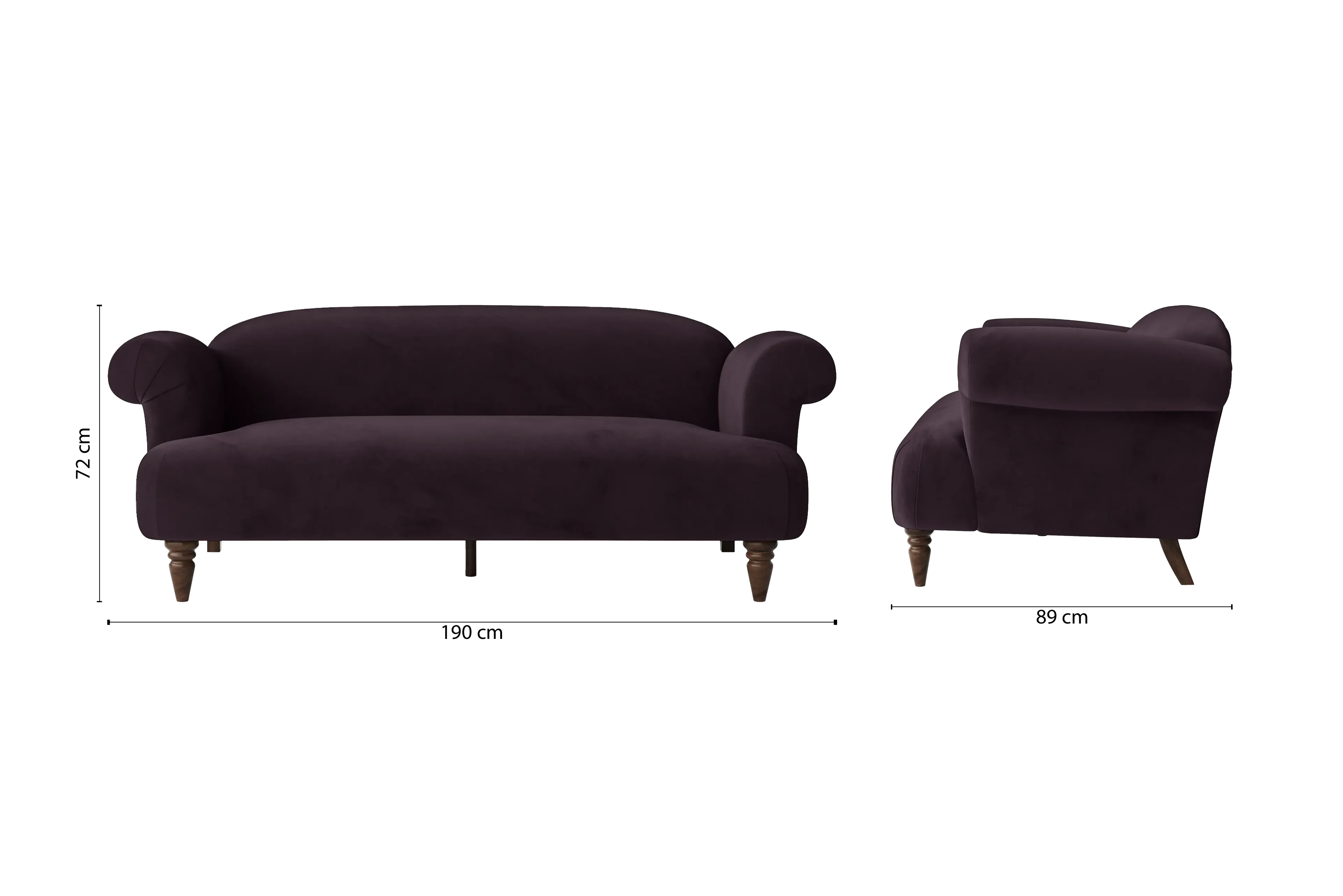 Barberton 3 Seater Sofa Purple Velvet