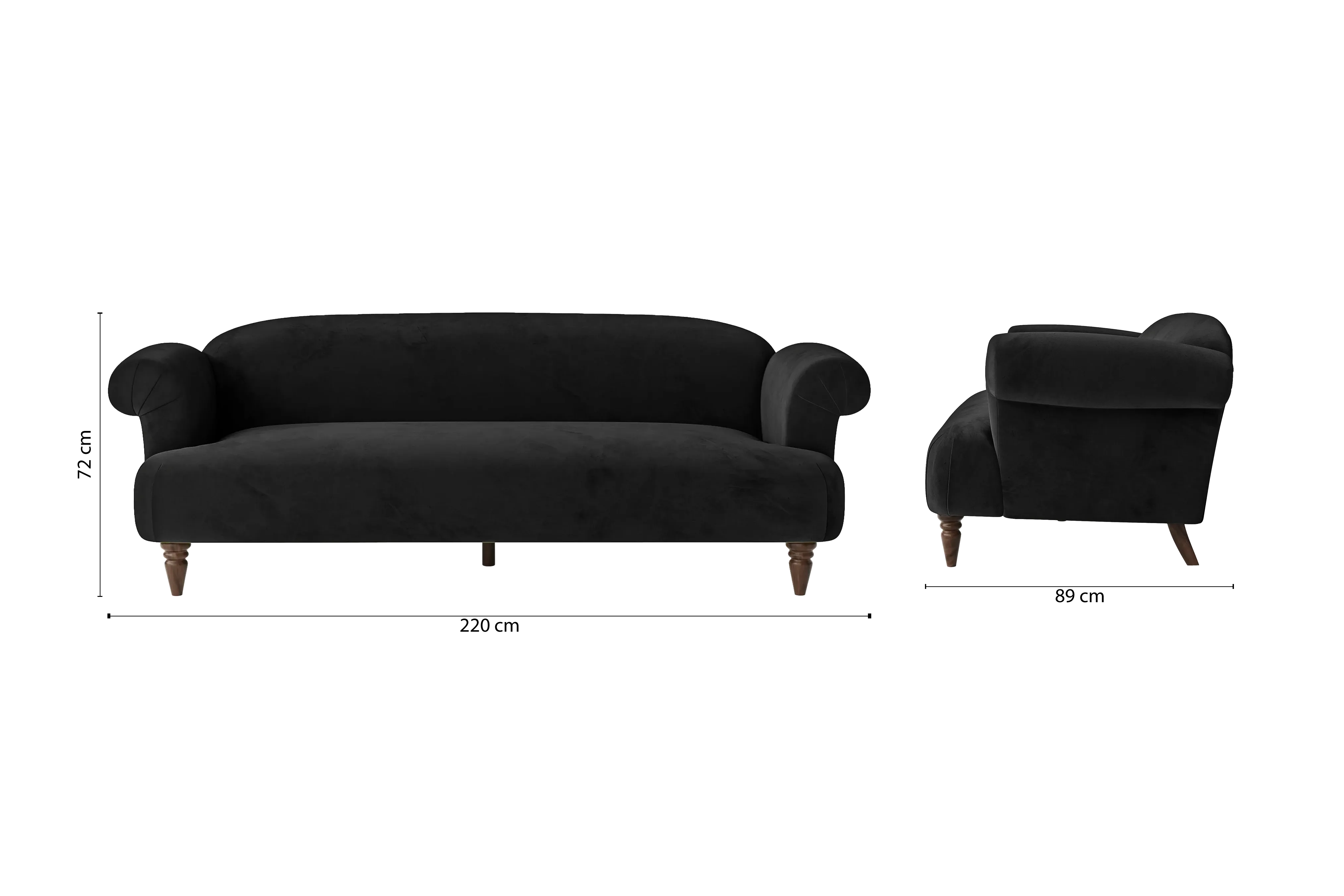 Barberton 4 Seater Sofa Black Velvet