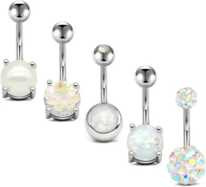 Belly Button Rings Stainless Steel 14G CZ Opal Navel Rings Barbells Women Girls Belly Piercing Jewelry