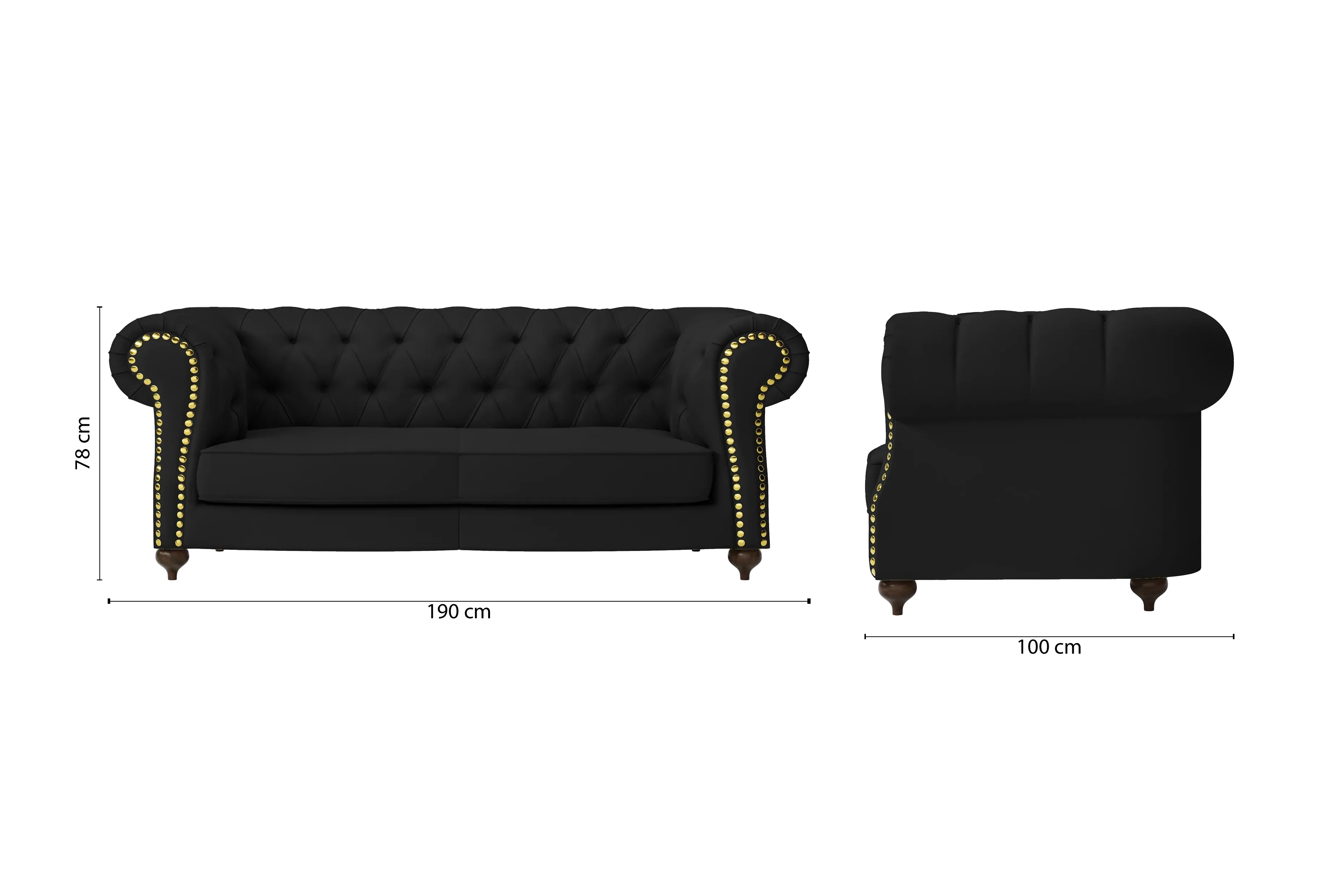 Bitonto 2 Seater Sofa Black Leather