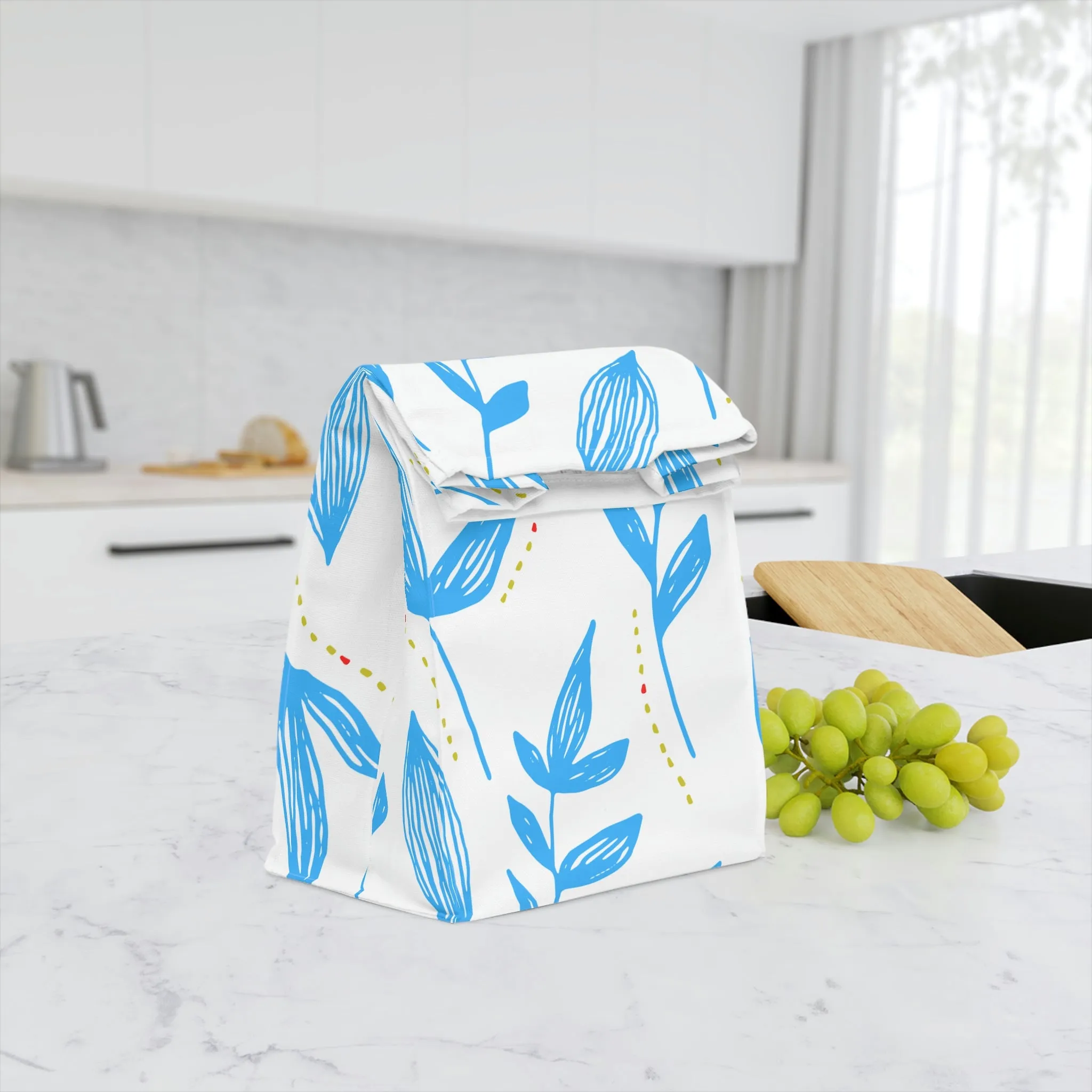 blue floral Polyester Lunch Bag