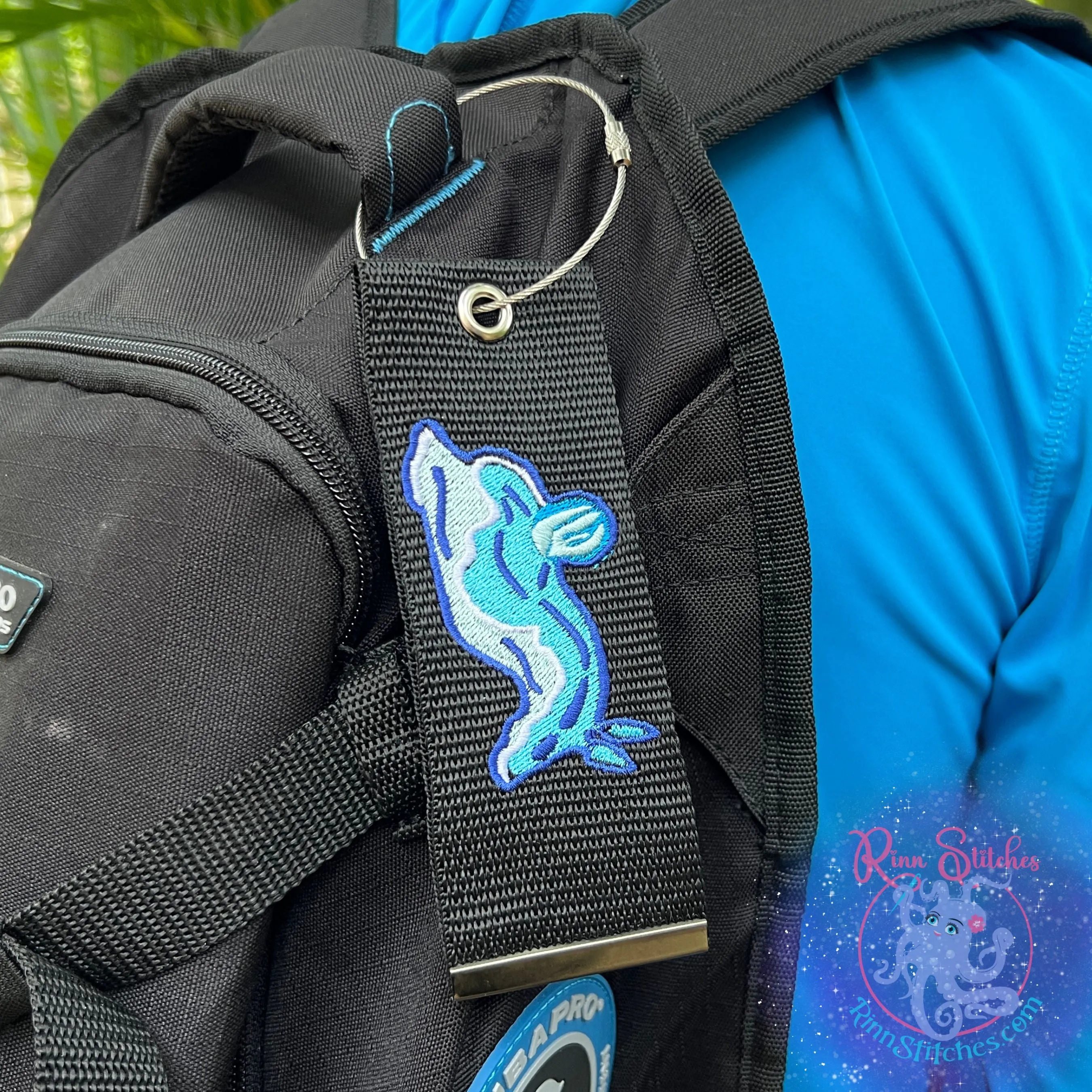 Blue Nudibranch Luggage Tag, Personalized Embroidered Bag Tag
