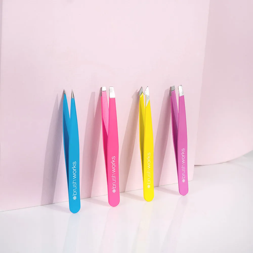 Brushworks HD 4 Piece Combination Tweezer Set Neon