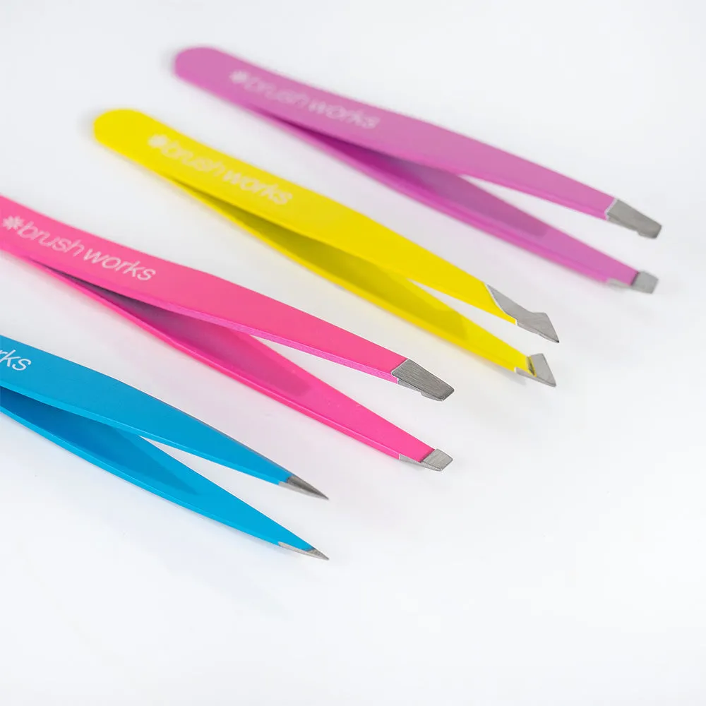Brushworks HD 4 Piece Combination Tweezer Set Neon