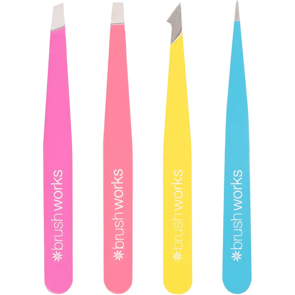 Brushworks HD 4 Piece Combination Tweezer Set Neon