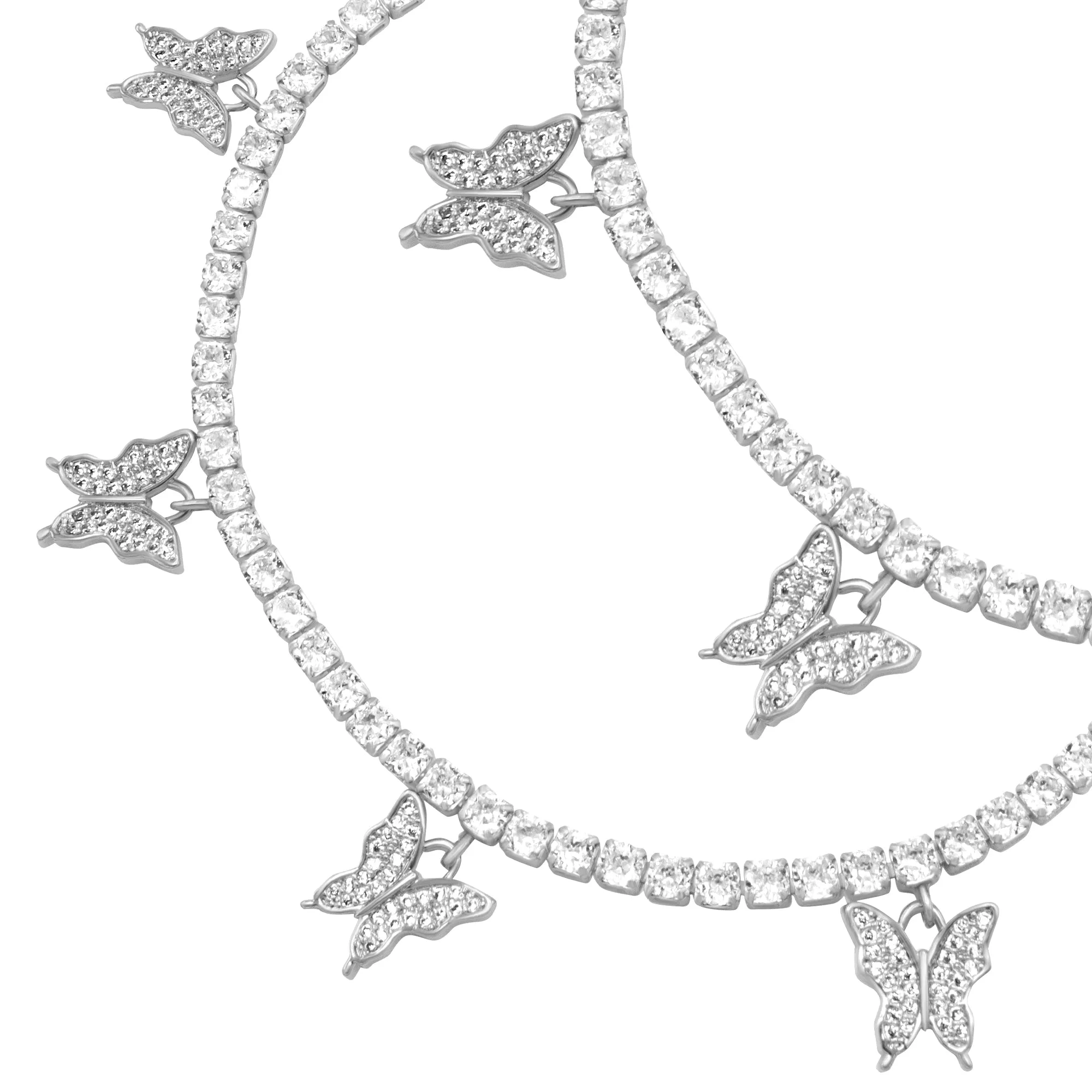 Butterfly Pendant 14K Gold Silver Plated 3 mm Tennis Anklet 9"  Cubic Zirconia Stones Women Jewelry