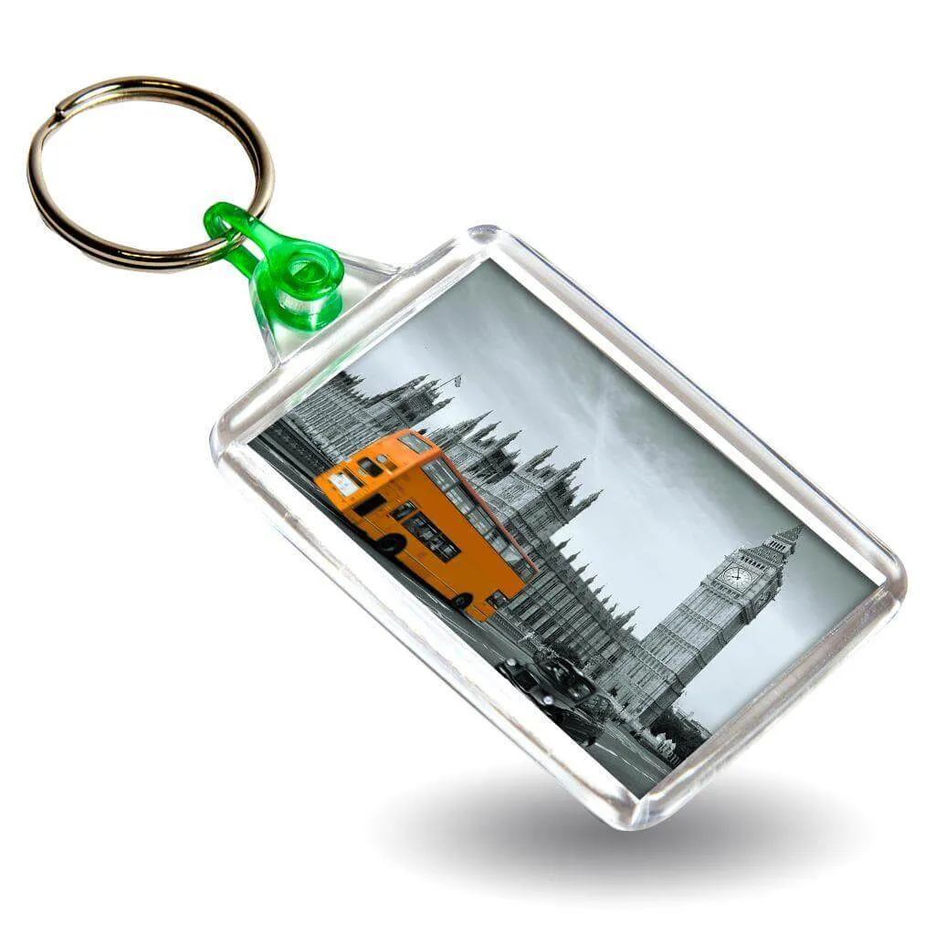 C102 Rectangular Blank Plastic Photo Insert Keyring with Coloured Connector - 50 x 35mm - Pack of 50