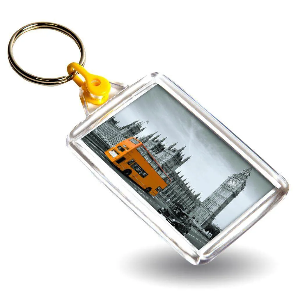 C102 Rectangular Blank Plastic Photo Insert Keyring with Coloured Connector - 50 x 35mm - Pack of 50