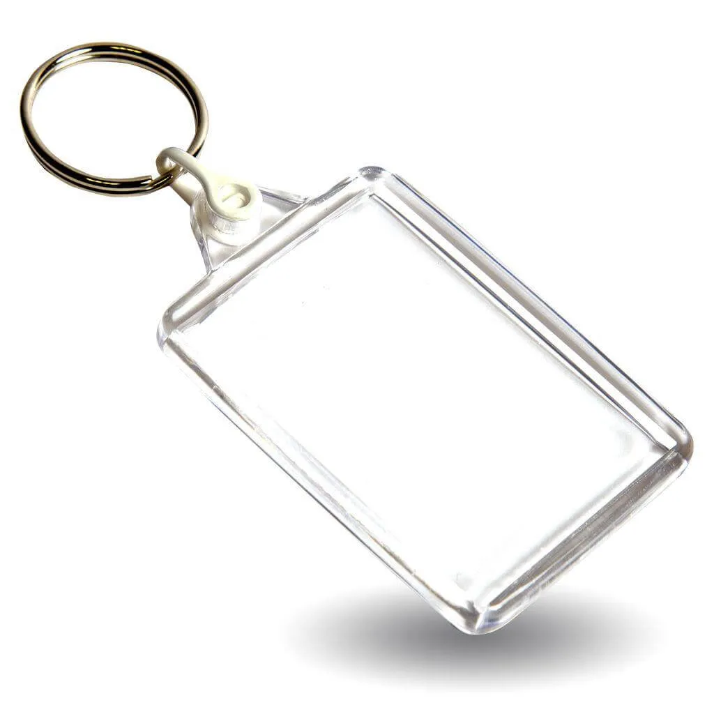 C102 Rectangular Blank Plastic Photo Insert Keyring with Coloured Connector - 50 x 35mm - Pack of 50