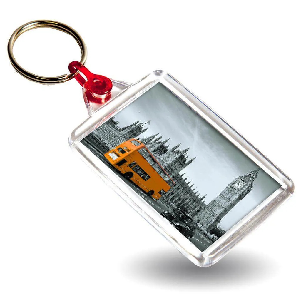 C102 Rectangular Blank Plastic Photo Insert Keyring with Coloured Connector - 50 x 35mm - Pack of 50