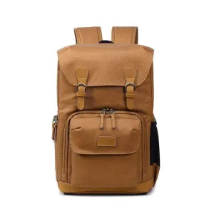 Camera Backpack Canvas with Laptop Compartment-Khaki