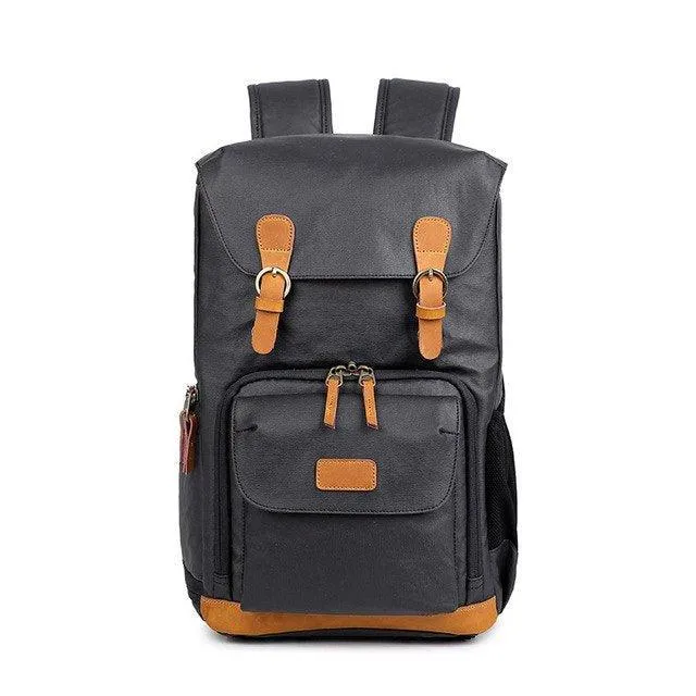 Camera Backpack Canvas with Laptop Compartment-Khaki