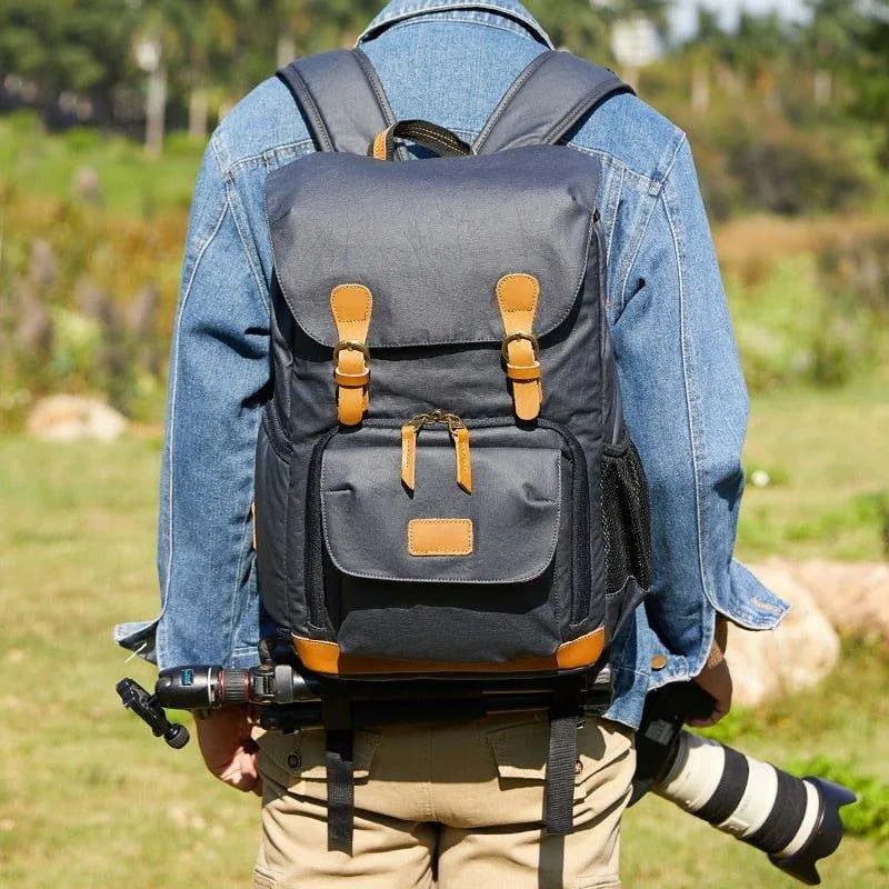 Camera Backpack Canvas with Laptop Compartment-Khaki