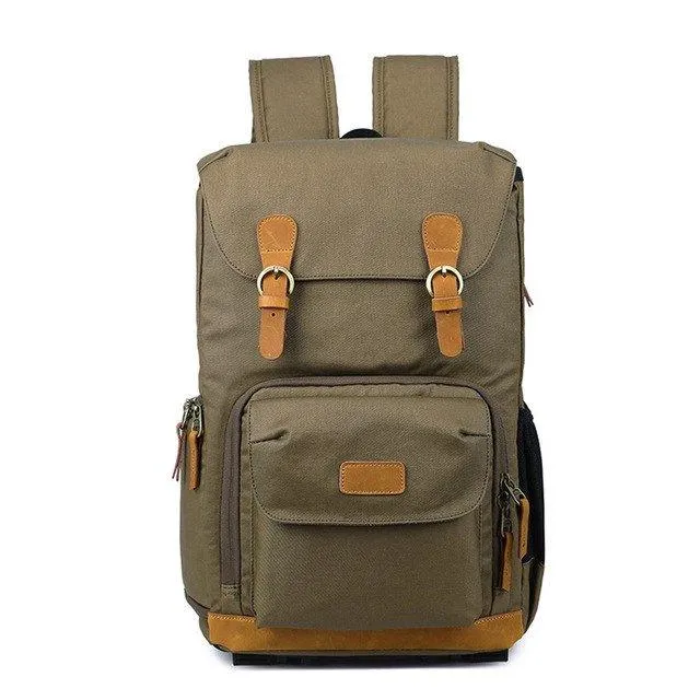 Camera Backpack Canvas with Laptop Compartment-Khaki