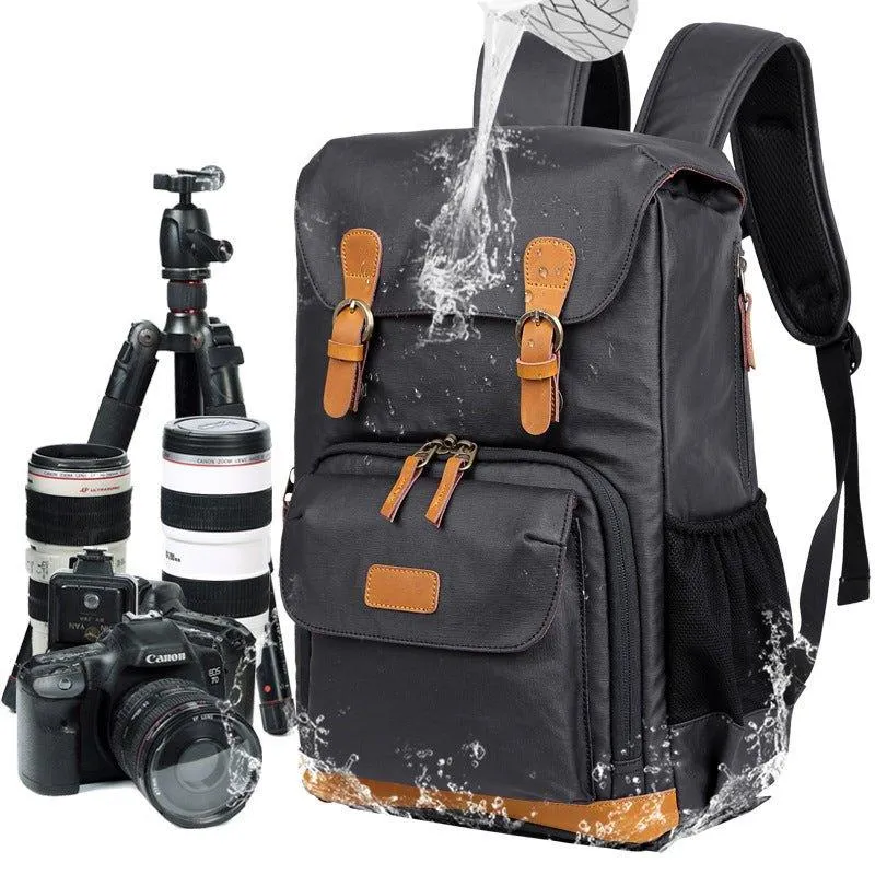 Camera Backpack Canvas with Laptop Compartment-Khaki