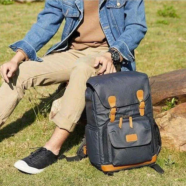 Camera Backpack Canvas with Laptop Compartment-Khaki