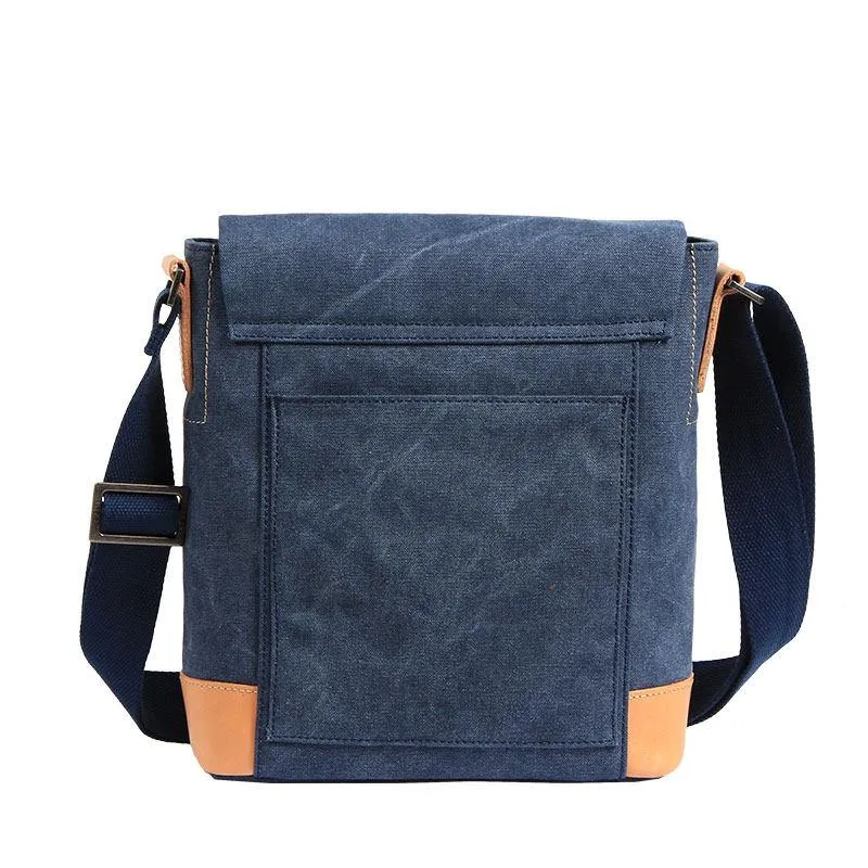 Canvas Leather Mens Vertical Side Bag Small Messenger Bags Khaki Canvas Courier Bags for Men