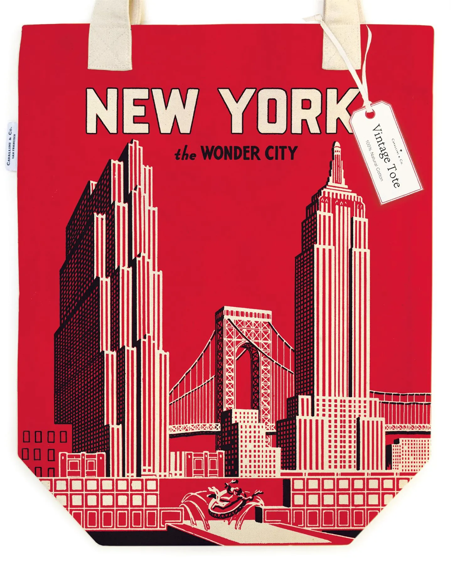 Cavallini - 100% Natural Cotton Vintage Tote Bag - 33x40.5cms - New York - The Wonder City