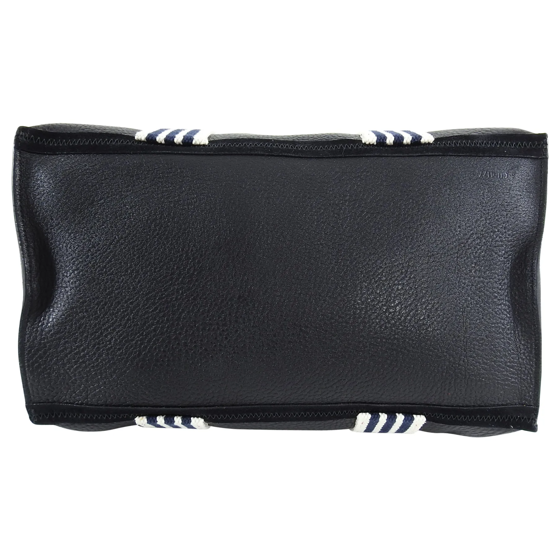 Celine Black Pebbled Leather Tote with Canvas Striped Straps