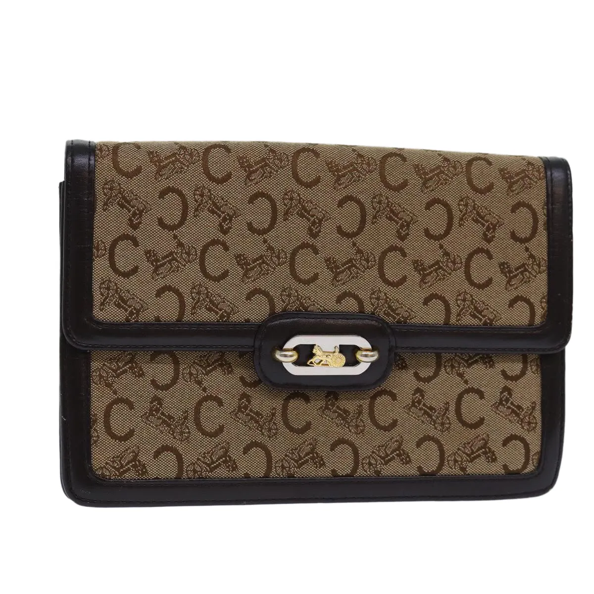 CELINE C saluki Shoulder Bag Canvas Brown Auth bs16775