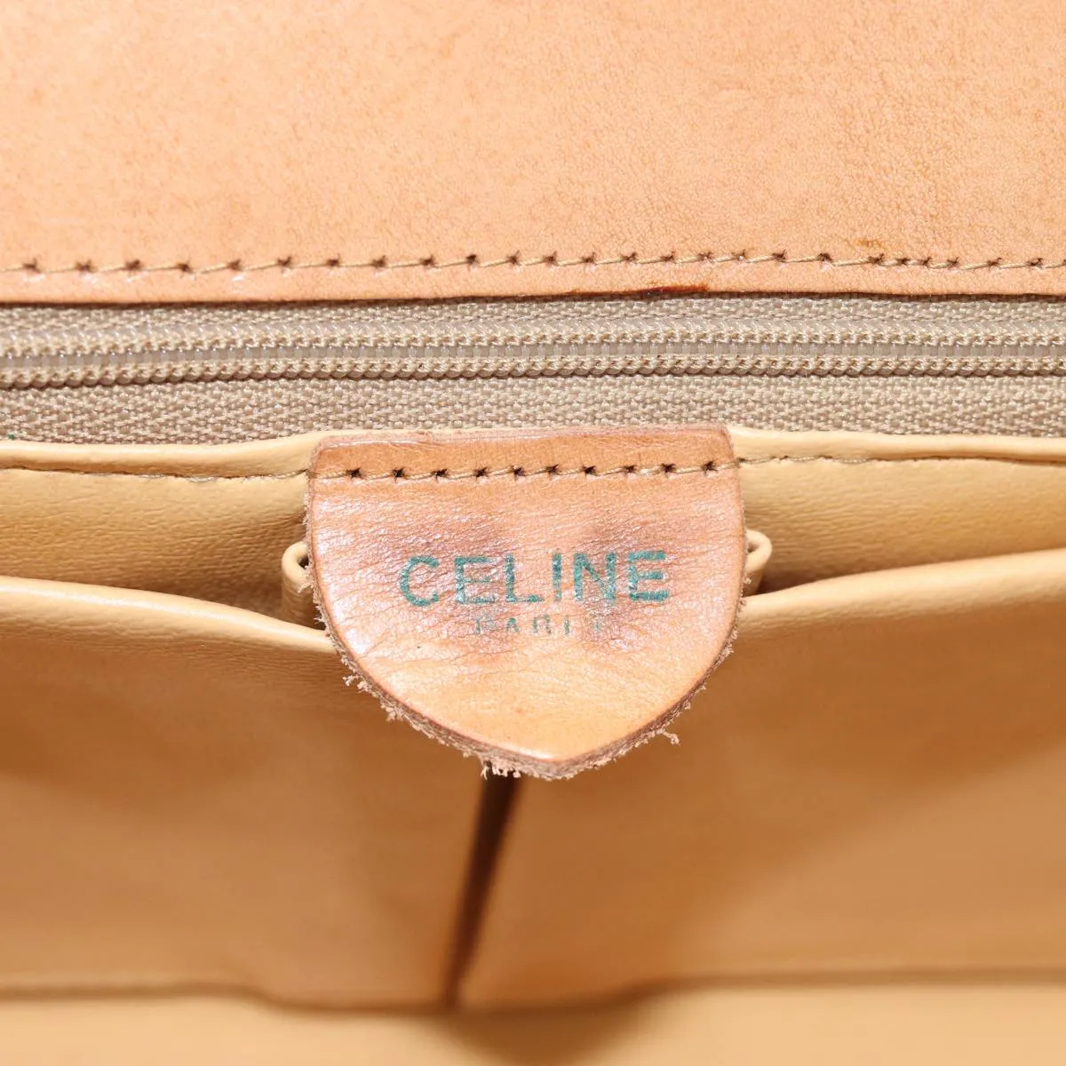 CELINE Macadam Canvas Shoulder Bag Coated Canvas Beige Auth 71054