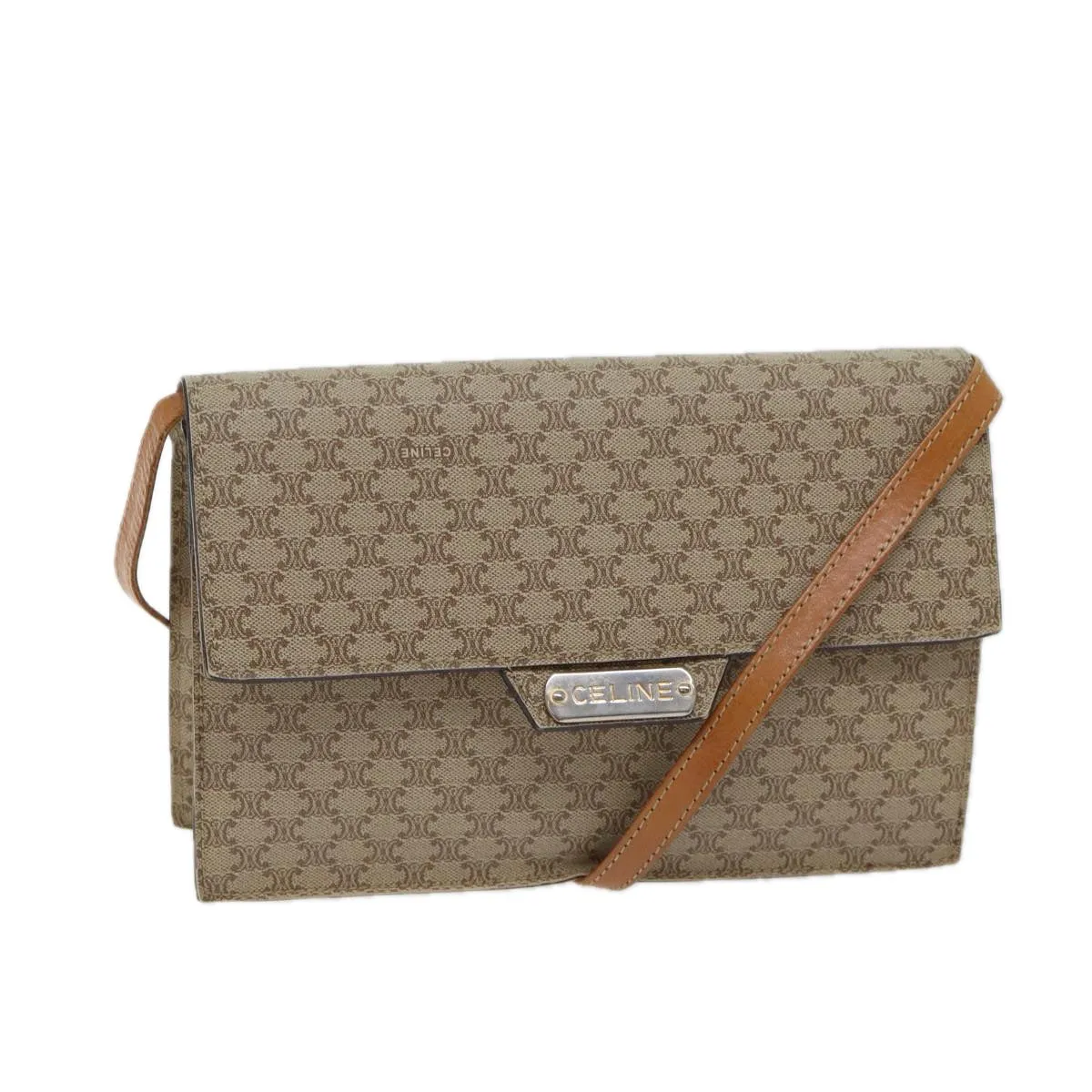 CELINE Macadam Canvas Shoulder Bag Coated Canvas Beige Auth 71054