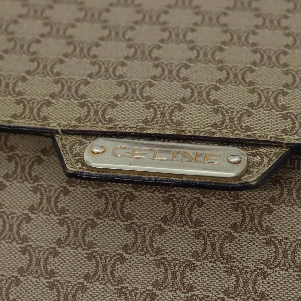 CELINE Macadam Canvas Shoulder Bag Coated Canvas Beige Auth 71054