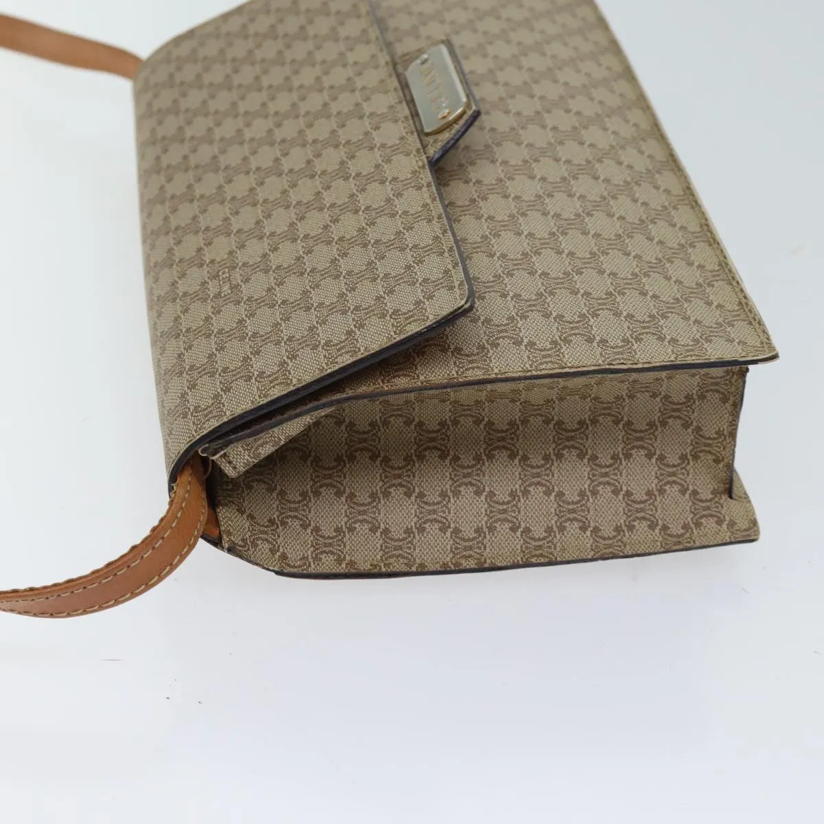 CELINE Macadam Canvas Shoulder Bag Coated Canvas Beige Auth 71054