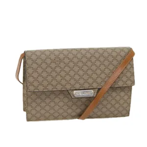 CELINE Macadam Canvas Shoulder Bag Coated Canvas Beige Auth 71054