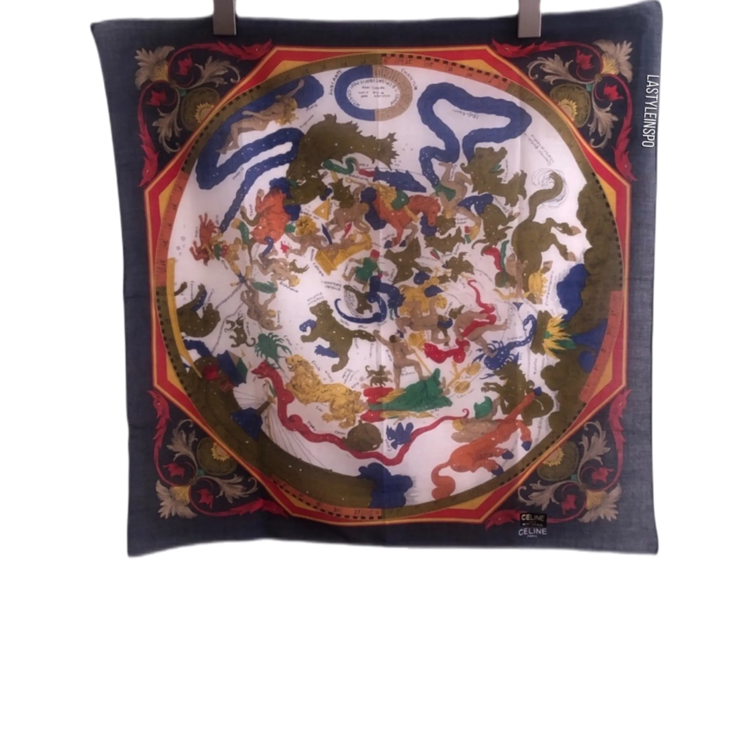 CELINE Paris Zodiac Silk Scarve Blue Indigo