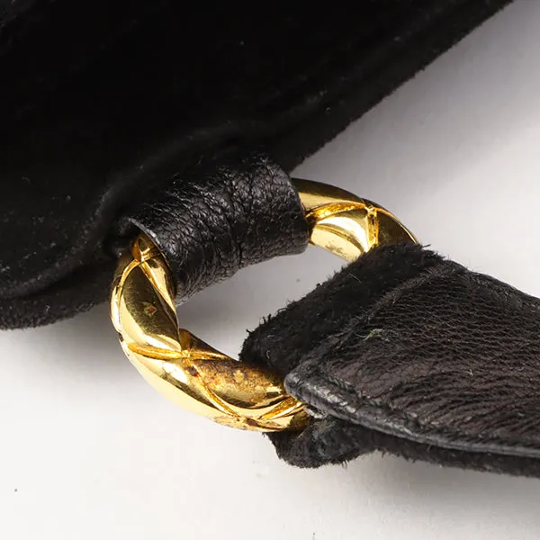Chanel Around 1992 Made Suede Cc Mark Stitch Ball Charm Shoulder Bag Black
