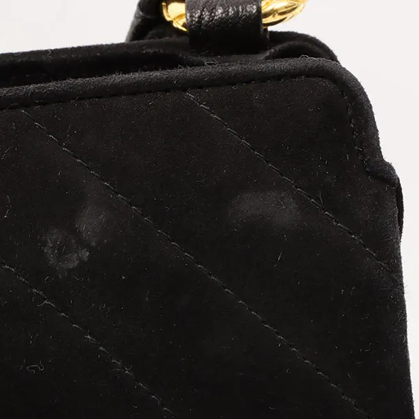 Chanel Around 1992 Made Suede Cc Mark Stitch Ball Charm Shoulder Bag Black