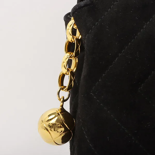 Chanel Around 1992 Made Suede Cc Mark Stitch Ball Charm Shoulder Bag Black