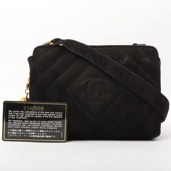 Chanel Around 1992 Made Suede Cc Mark Stitch Ball Charm Shoulder Bag Black