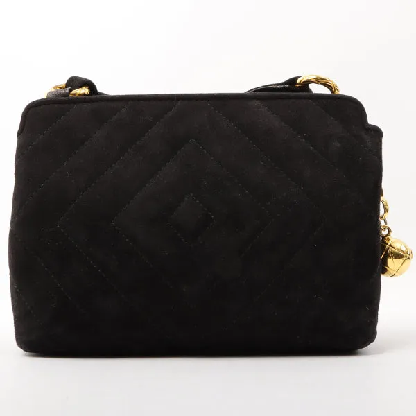 Chanel Around 1992 Made Suede Cc Mark Stitch Ball Charm Shoulder Bag Black