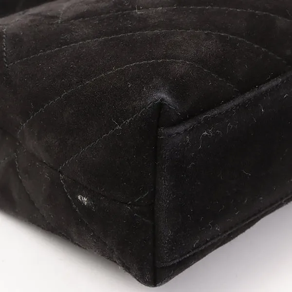 Chanel Around 1992 Made Suede Cc Mark Stitch Ball Charm Shoulder Bag Black