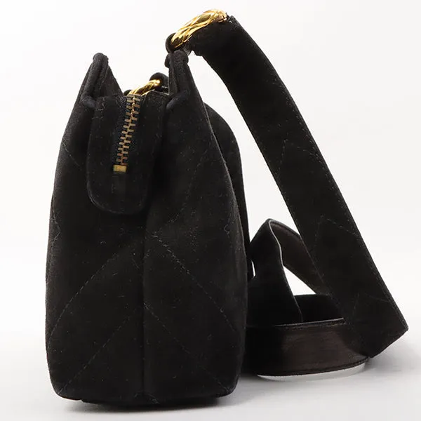 Chanel Around 1992 Made Suede Cc Mark Stitch Ball Charm Shoulder Bag Black