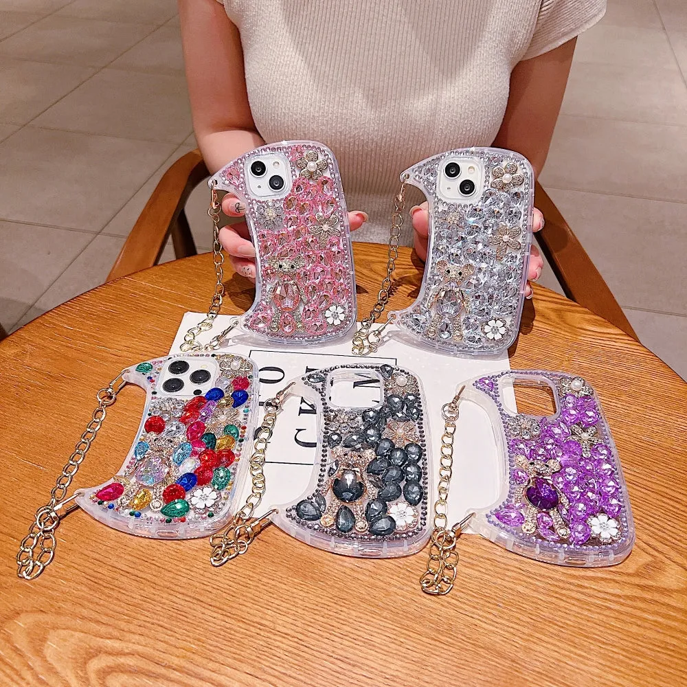 Colorful Diamond Phone Case With Metal Chain Strap - iPhone 12 Pro Max