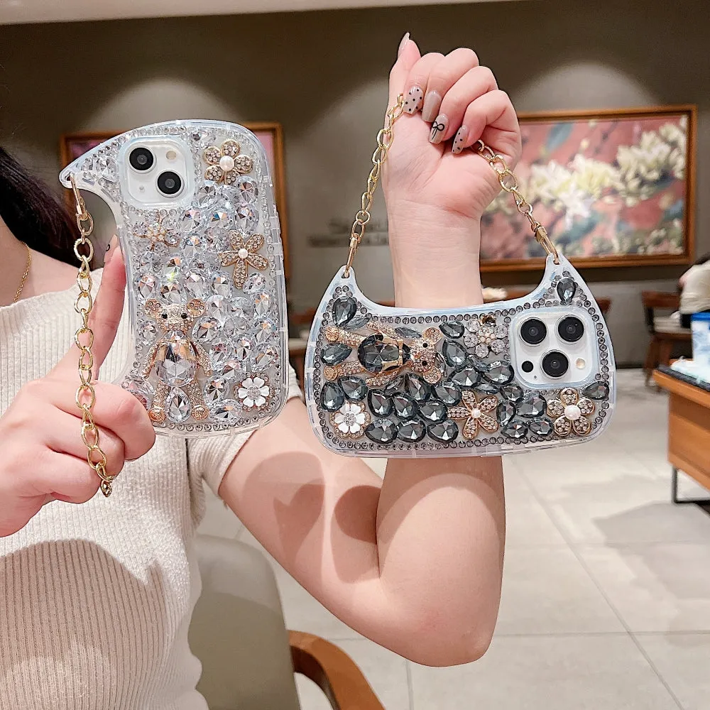Colorful Diamond Phone Case With Metal Chain Strap - iPhone 13